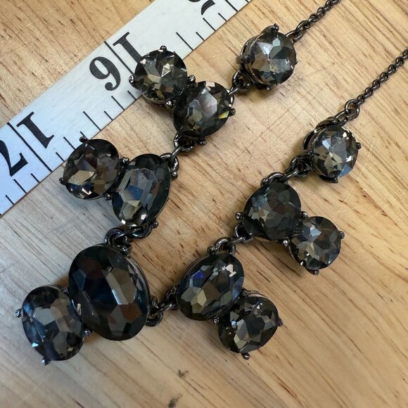 Vintage Monet Black Rhinestone Statement Necklace With Gunmetal Chain Adjustable - Picture 9 of 12